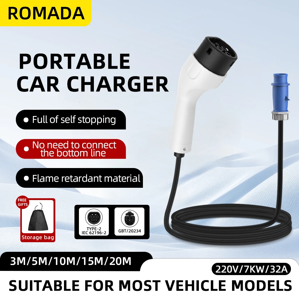 ROMADA Type2 IEC62196-2 para v - Portable Ev Charger 32A Type 2 Cee Plug reseña y precio