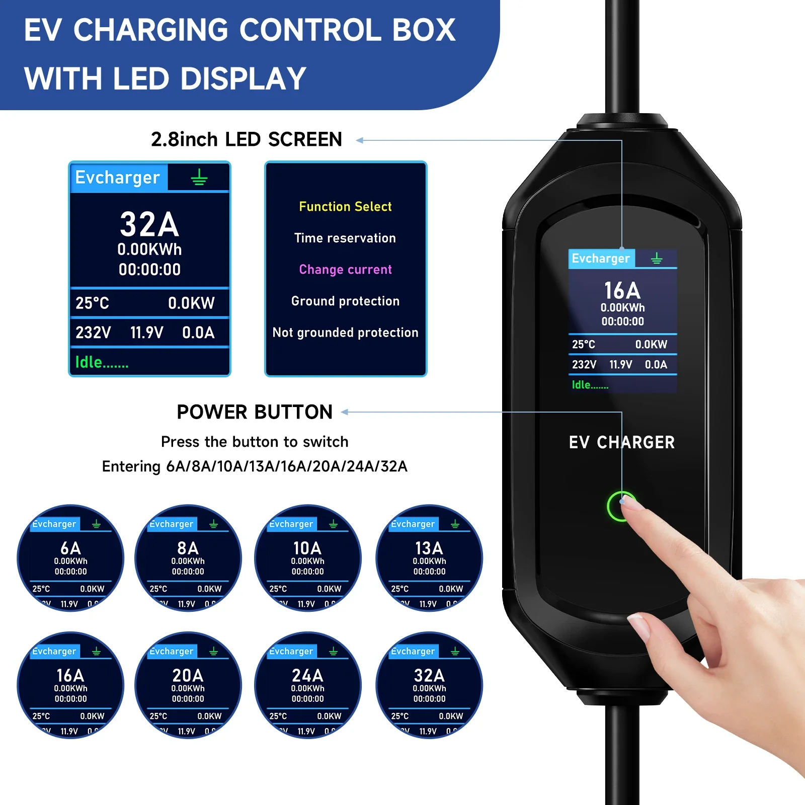 Cargador para Vehículos Eléctr - Portable Ev Charger 32A Type 2 Cee Plug reseña y precio