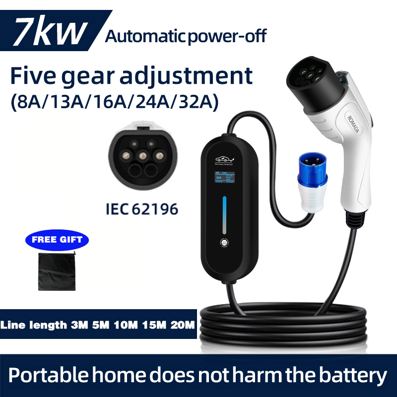 ROMADA 7KW 32A EV cargador por - Portable Ev Charger 32A Type 2 Cee Plug reseña y precio